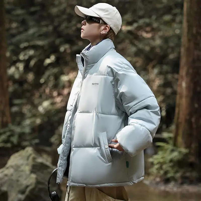 

Мужская утепленная хлопковая куртка 2024 года, новая зимняя модель свободного кроя, с воротником-стойкой, молодежная повседневная модная теплая куртка стандартного кроя