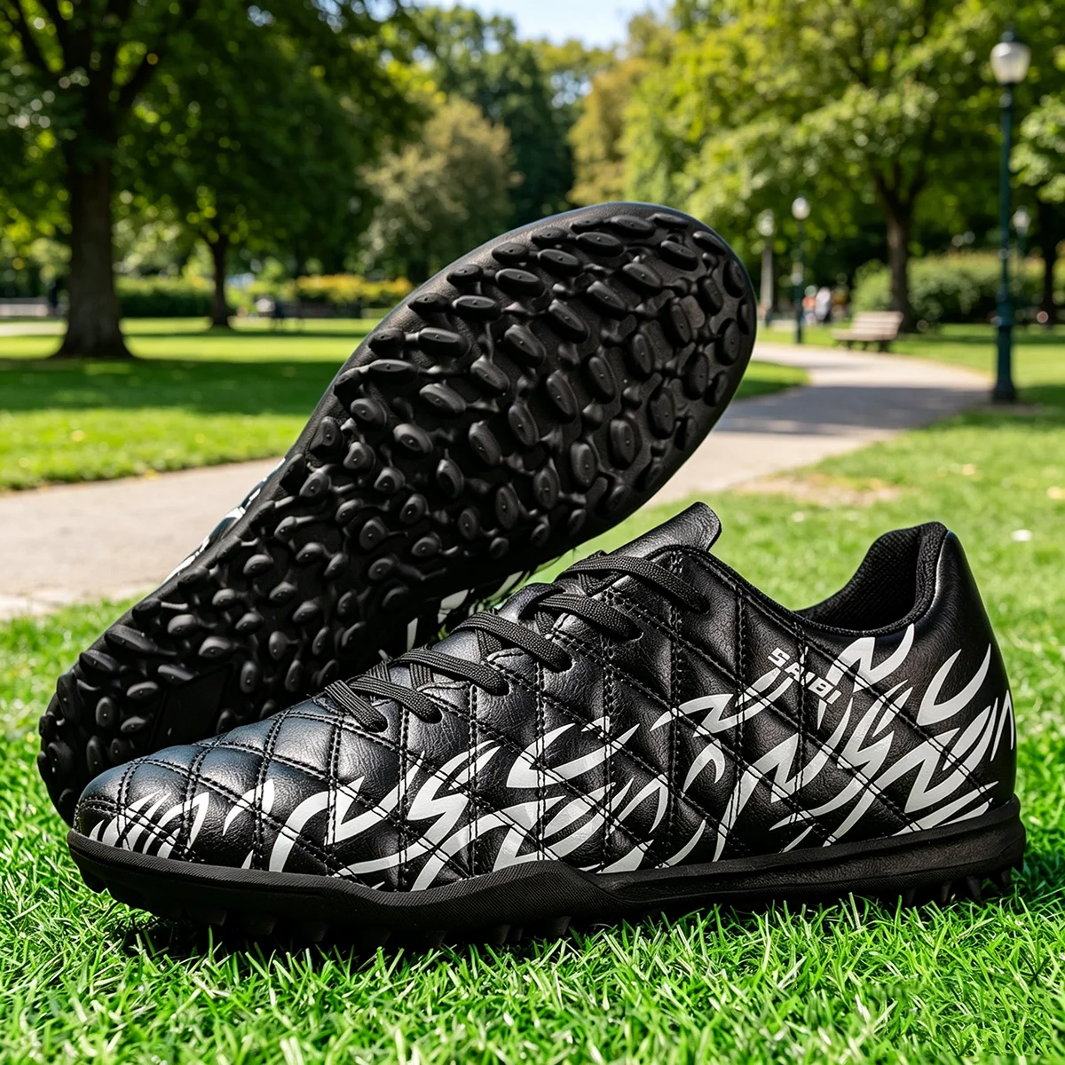 

TF Turf Soccer Shoes PU Fabric Breathable Upper Rubber Sole Wear Resistant Anti Slip Men Women Kids Youth Training Sneakers