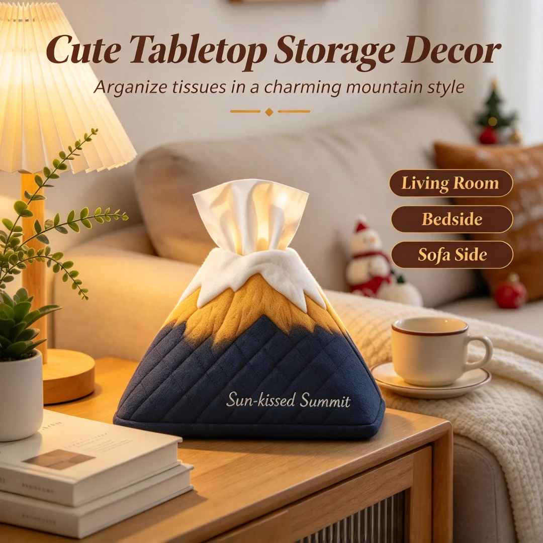 Sunlight Mountain Design Tissue Box Cover Soft Cloth Napkin Holder Cute Decorative Storage for Home Bedroom Sofa Tabletop