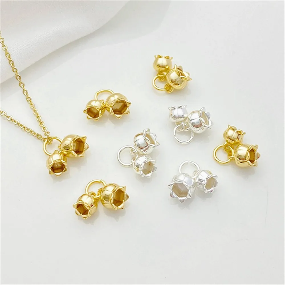 

14K Gold-plated Color Lily of The Valley Double Bud Pendant, DIY Handcrafted Jewelry Material Accessories for Bracelets and Neck