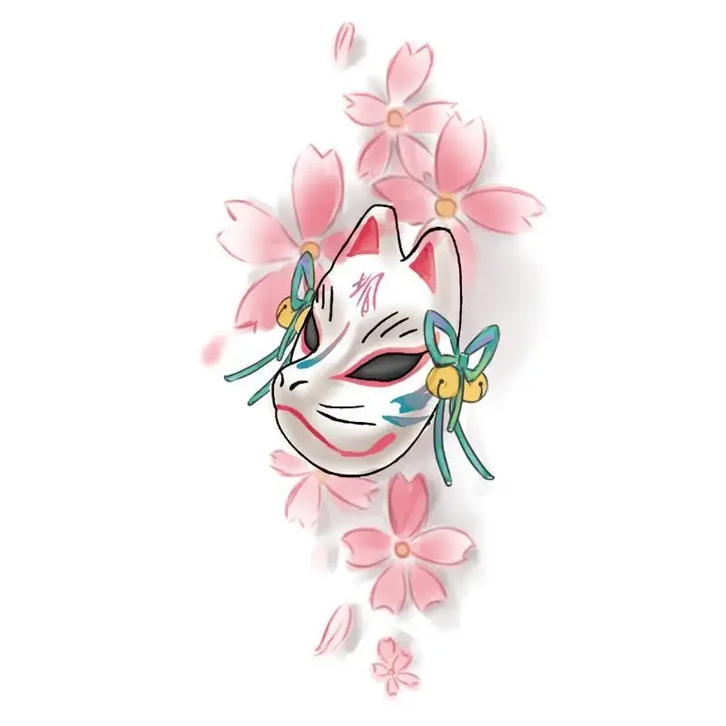 

Anime Ukiyoe Cherry Blossom Fox Mask Temporary Tattoos Transfer Tatoo Body Art Waterproof Fake Tatttoo Sticker for Woman Man