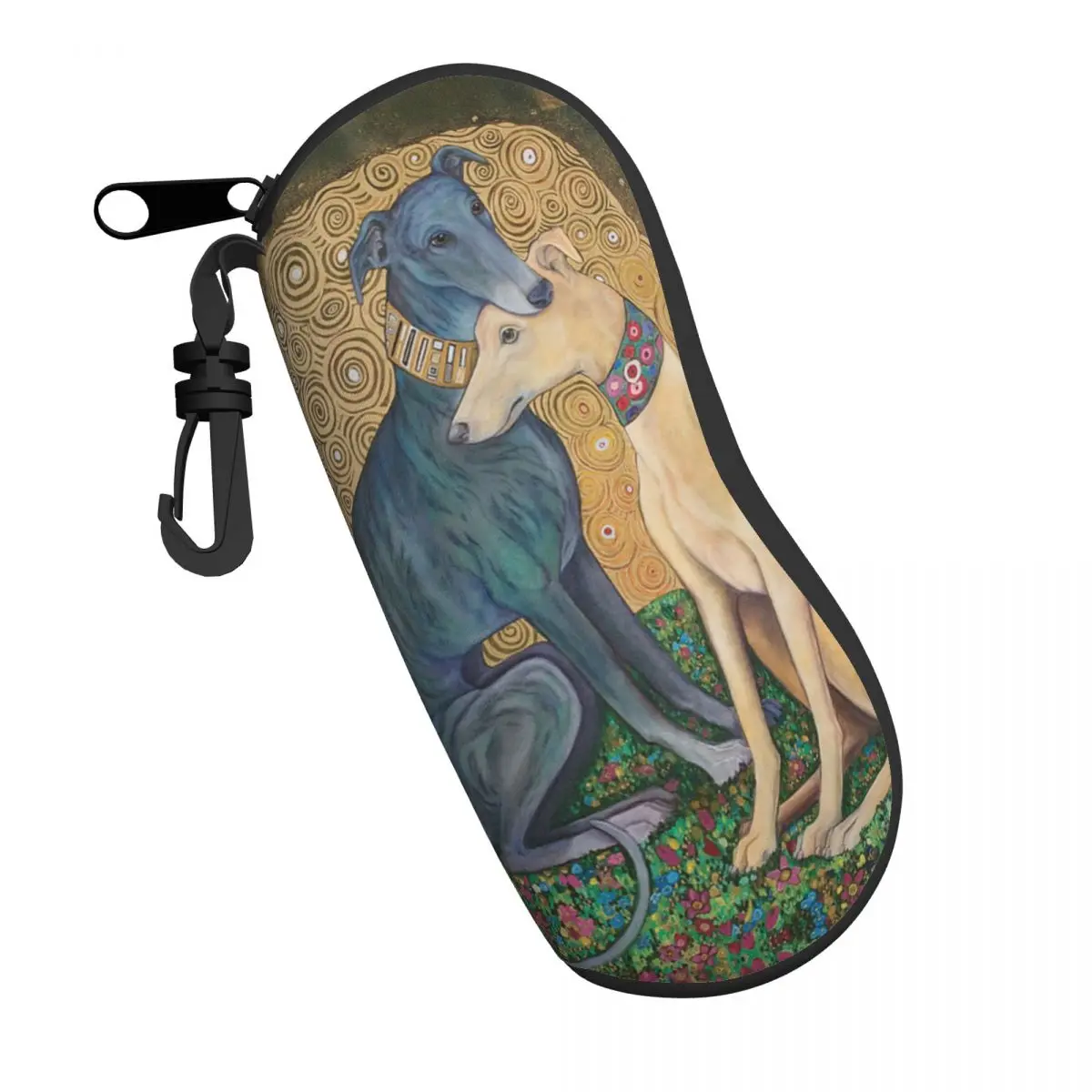 Custom Gustav Klimt Greyhound Dog Art Glasses Case Stylish Whippet Sihthound Dog Shell Eyeglasses Case Sunglasses Box