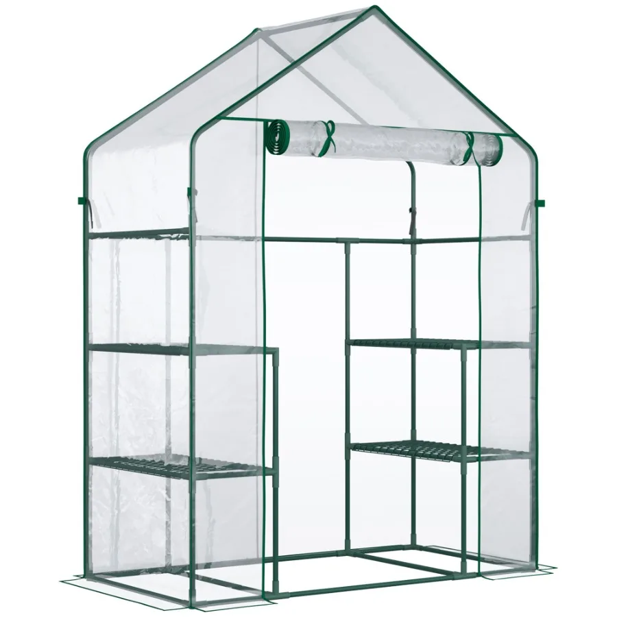 Mini kit de invernadero Walkin de 5' x 2,5' x 6,5', casa verde portátil con estantes de 3 niveles, puerta enrollable y cubierta de plástico resistida