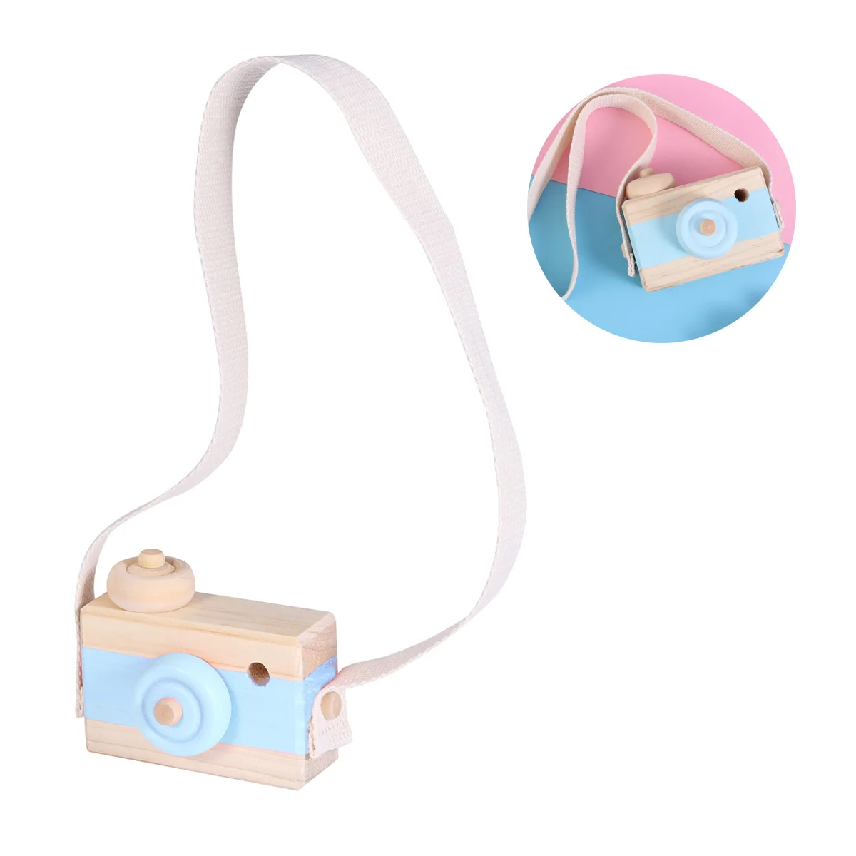 Wooden Mini Camera Toy Kids' Room Hanging Decor Photo Taking Props Birthday Christmas Gift for Children Kids (Blue)