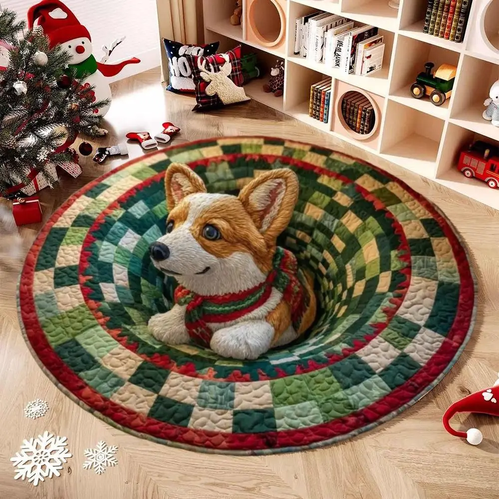 Crystal Velvet Christmas Round Carpet Red Anti-Slip Christmas Tree Base Mat Atmosphere Decoration 3D Special-shaped