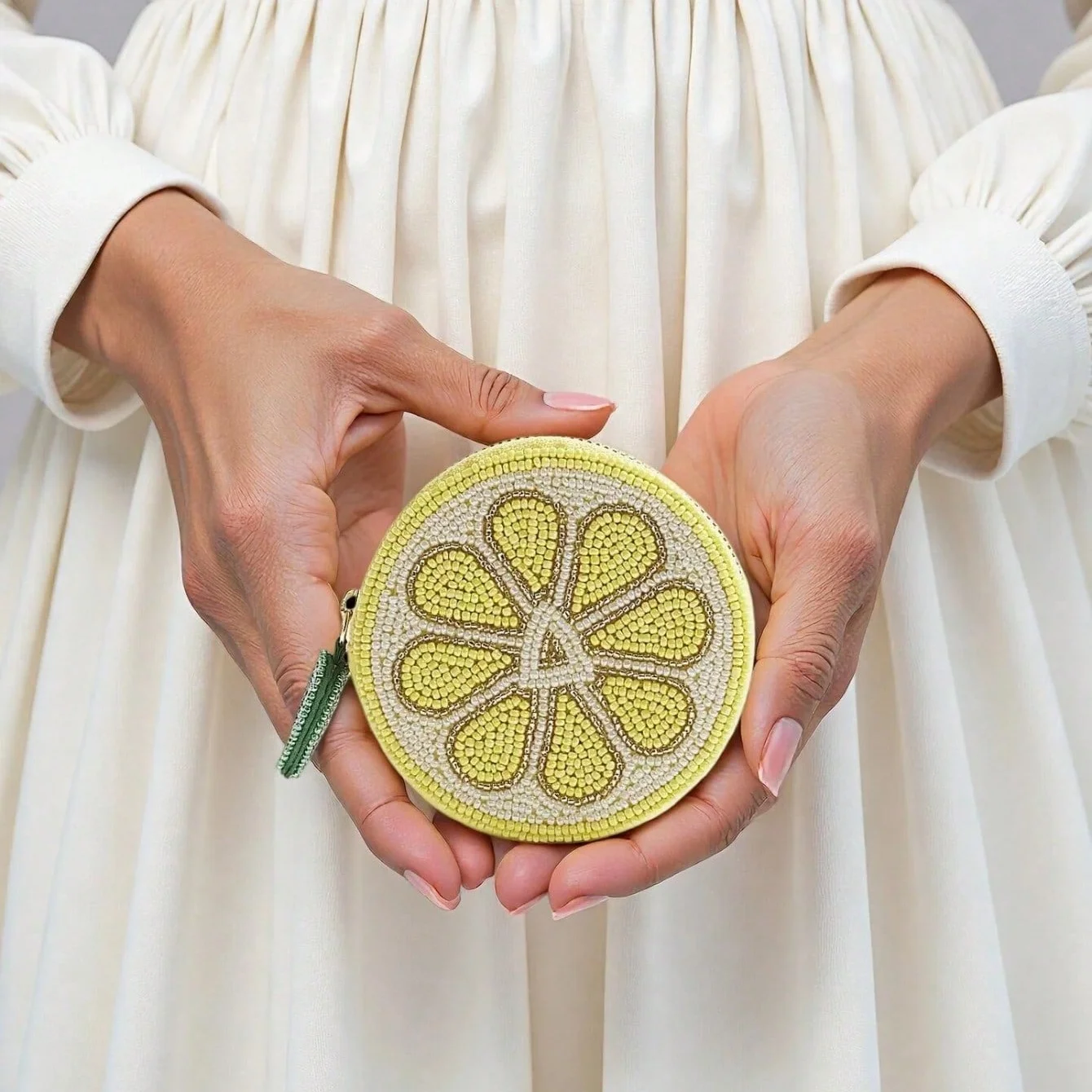 Embroidery beaded Charming lemon shape small fruit Coin Purse money wallet Beadwork round handmade small pouch orange  designer