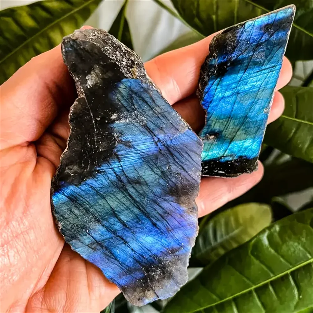 1pc Natural Labradorite Slab/Slice - High-Quality Polished Quartz Mineral Specimen with Vibrant Blue and Golden Spots,