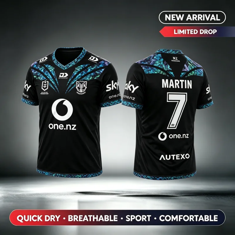 26-27 Family Matching New Unisex Aotearoa NZ Warriors Martin 7 Paua Shell Iridescent Tribal Print Rugby T-Shirts Parent-child