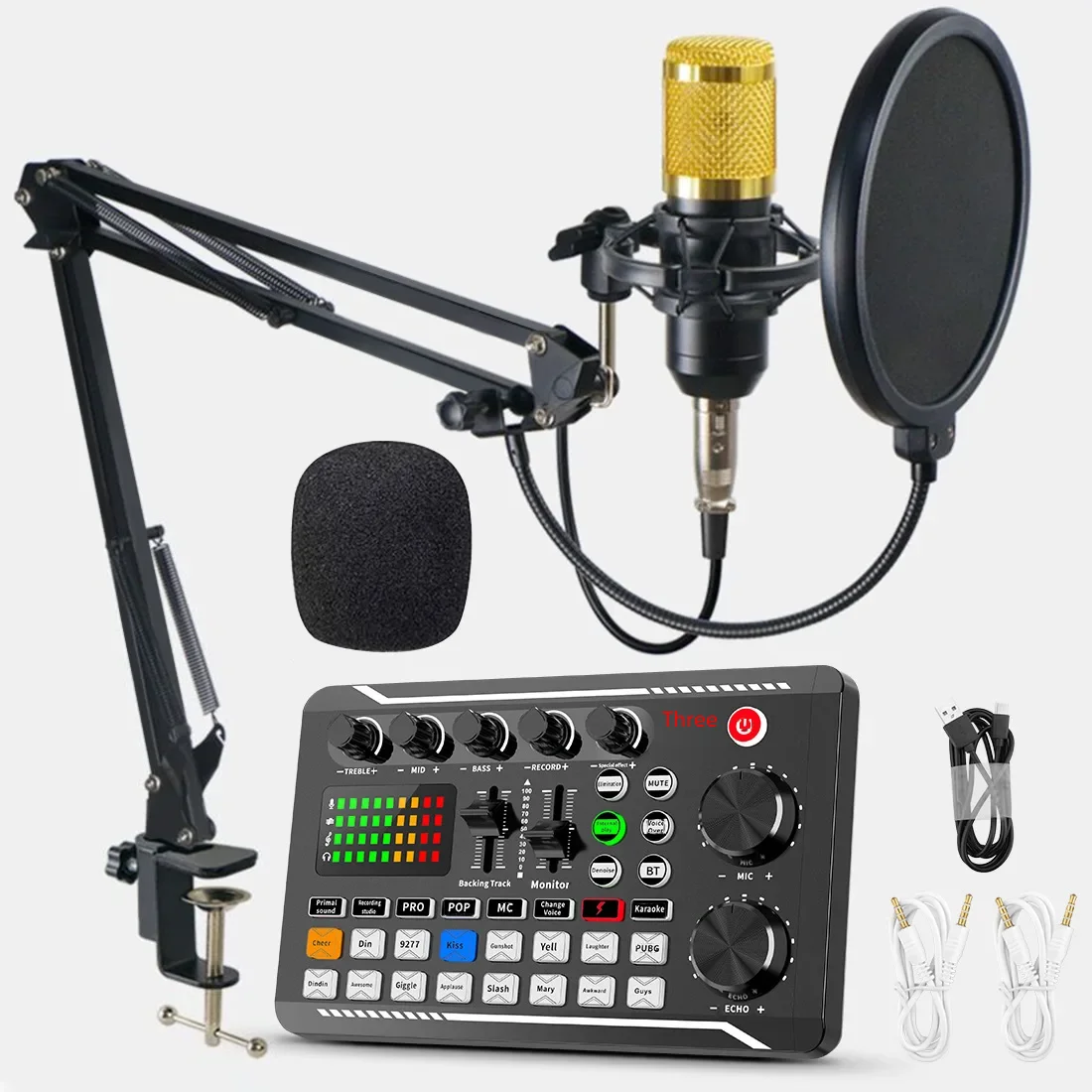 F998 Live Broadcast Sound Card Equipment Universal Capacitor Microphone Stand Set For Mobile Computer