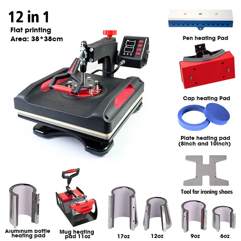Mini 5in1 8in1 Heat Press Machine 29*38cm Manual for T-shirt Cap Mug Garment & Combo Sublimation Logo Printing 110V