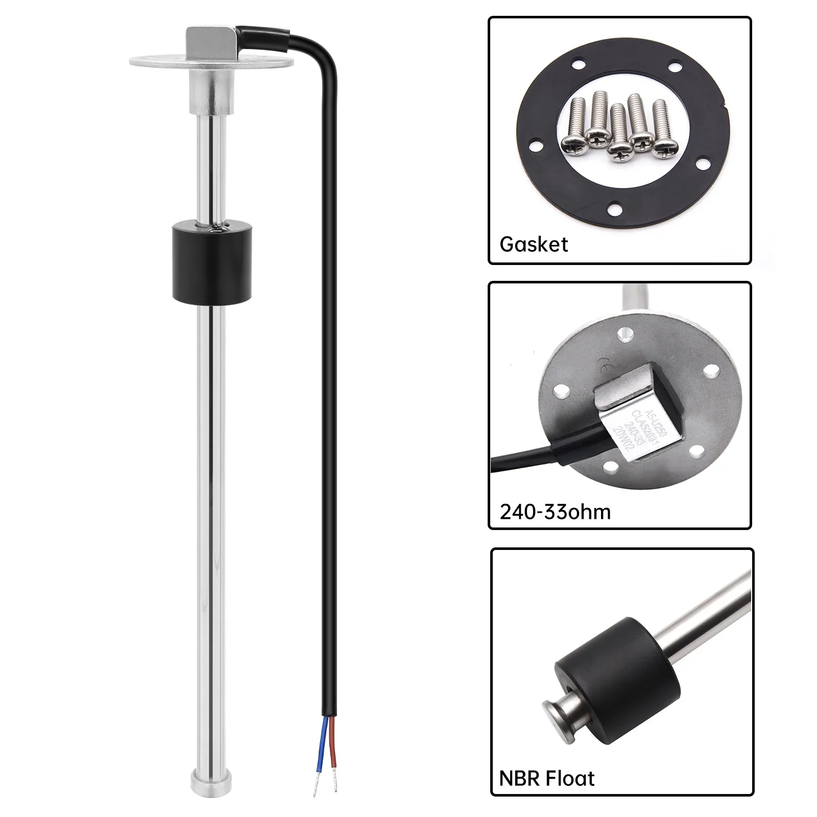 스테인리스 스틸 연료 수위 센서, 디젤 오일 탱크용 부유 연료 수위 센서, 0-190 ohm, 100-600mm