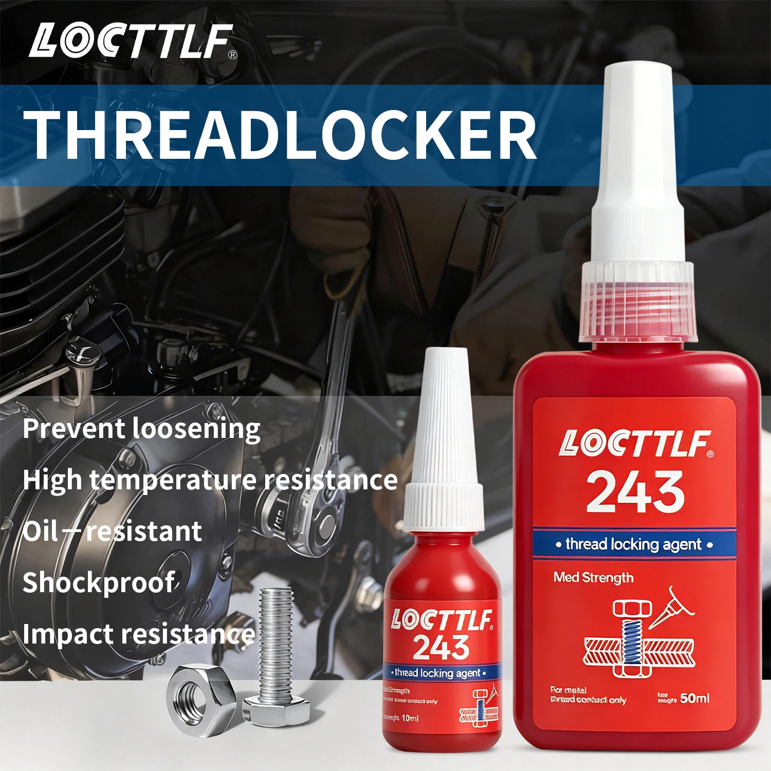 Pegamento Industrial Fijador de Roscas de Resistencia Media-Alta 243 271, 10ml-50ml, Sellador Removible Antiaflojamiento para Uso Industrial