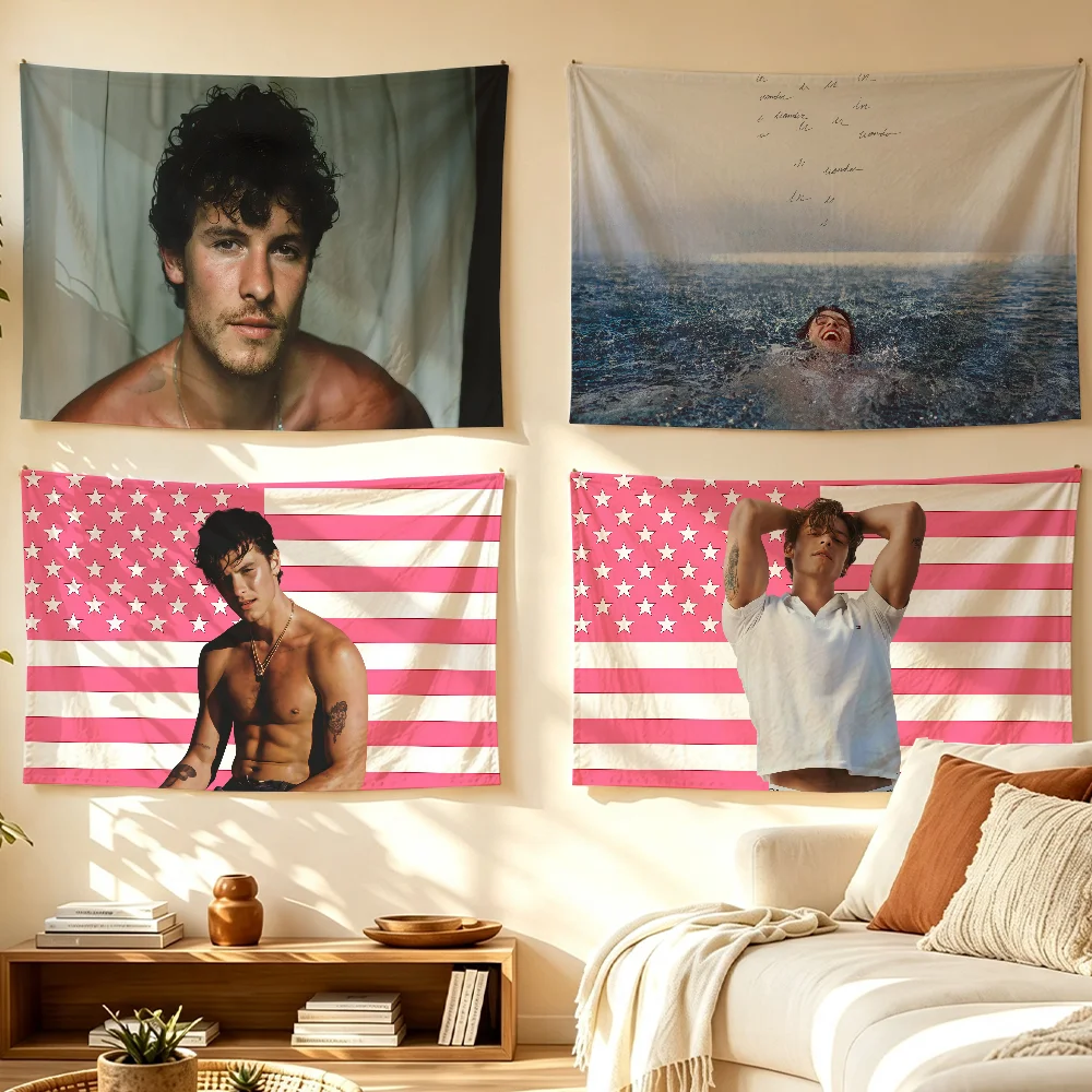Singer S-Shawn M-Mendes-S Shawn flag Room Decoration Wall Tapestry Hanging Aesthetic Bedrooms Advertising Banner