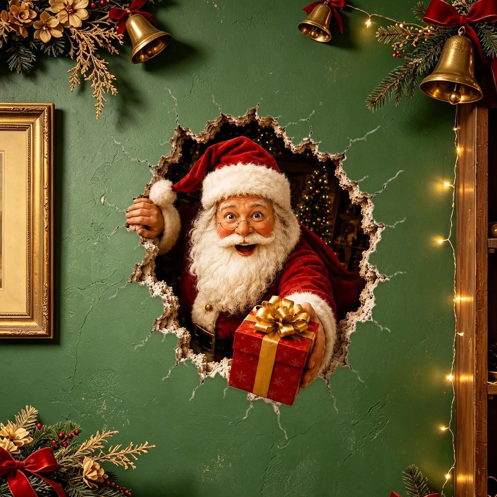 Christmas Wall Stickers 2D Crack Wall Break In Design Mirror Decals Santa Claus snowman Designs Christmas party Home Decorations