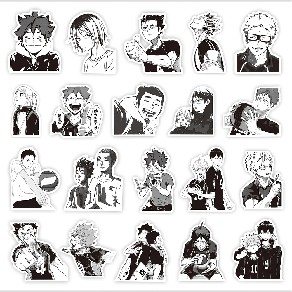 10/30/65pcs Black and White Haikyuu!! Stickers Anime DIY Graffiti Luggage Phone Car Kids Cool Cartoon Decoration Sticker Gifts