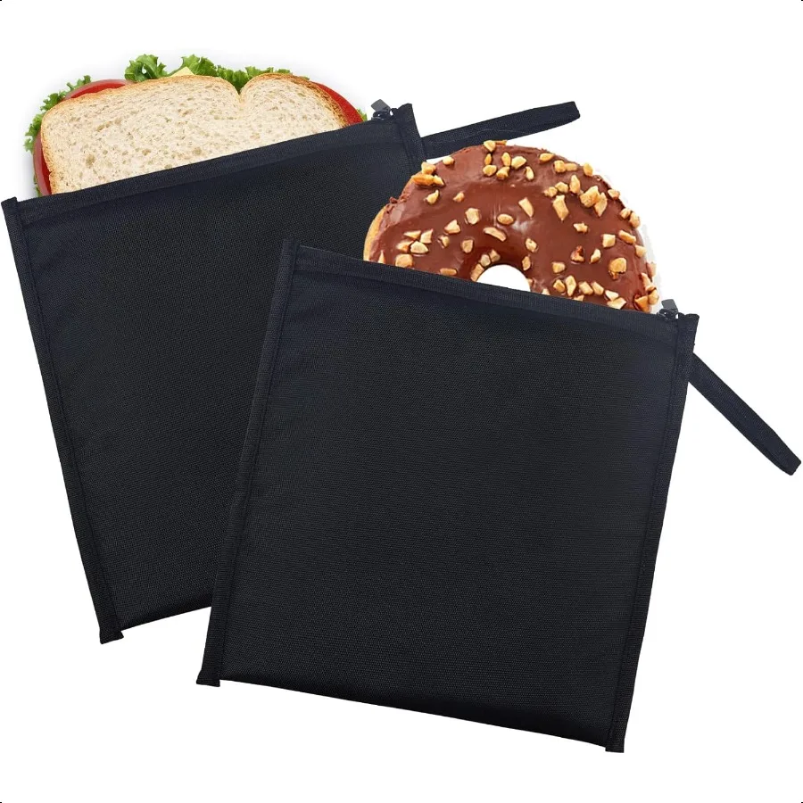 

Reusable Sandwich Bags Set of 2 BPA Free Insulated Lunch Bag for Men Women Compact Snacks Pouches for Picnic Travel Office Blac