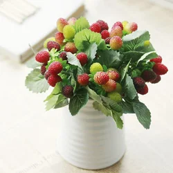 29CM Artificial Plant with 9 Heads of Silk Strawberries and Mulberries for Home Decoration