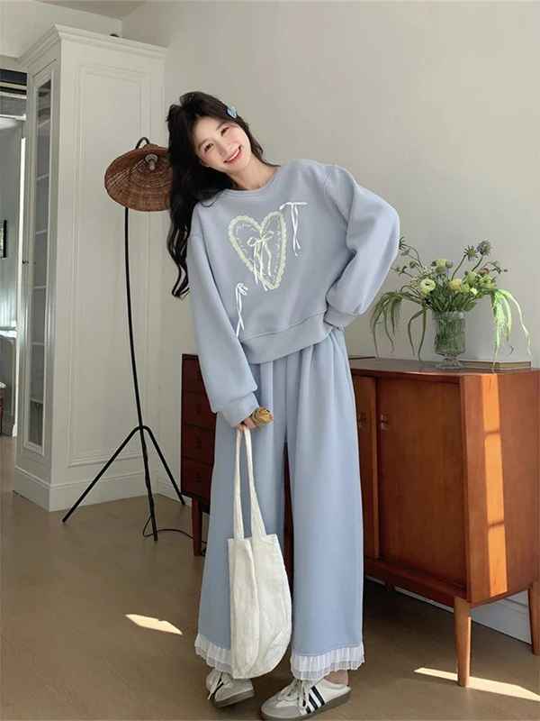 

Женский повседневный комплект спортивной одежды со толстовкой с узлом и широкими брюками, комплект из двух предметов, дышащее полиэфирное волокно