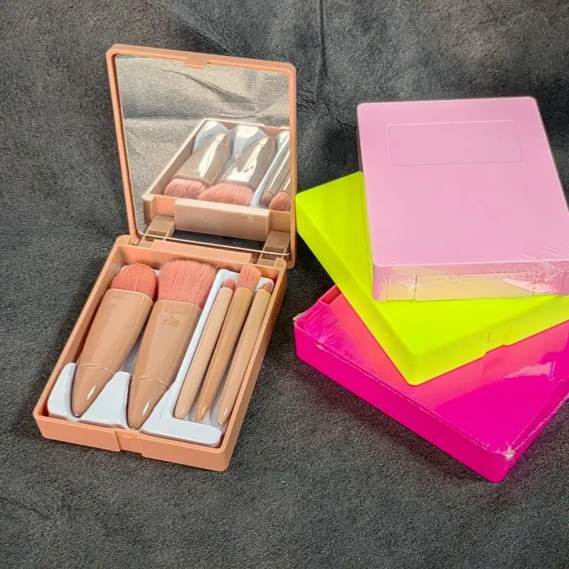 5 pçs tamanho de viagem pincéis de maquiagem conjunto mini pincéis de maquiagem, pequena função completa kit de pincéis cosméticos com caso e espelho perfe