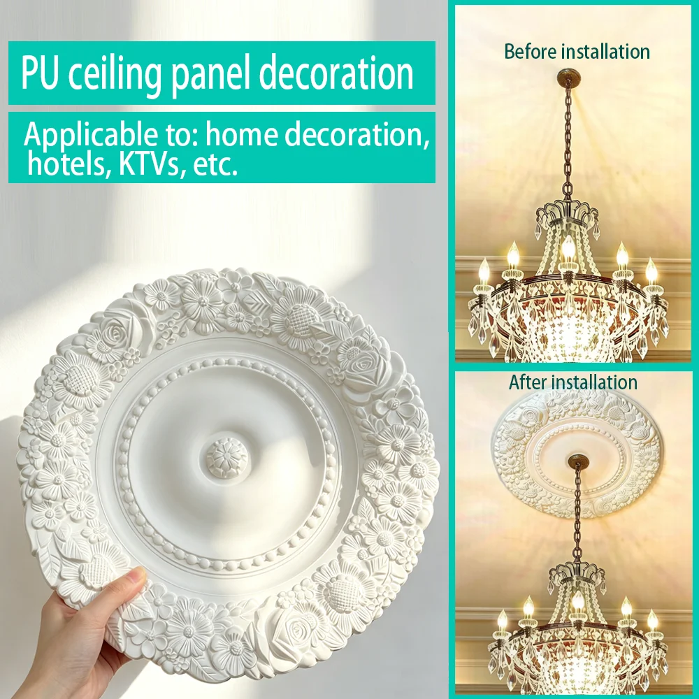 1Pc Faux Gypsum Circular PU Ceiling Decor Medallion Polyurethane Wall Ornament Decorative Moulding for  Indoor Ceiling