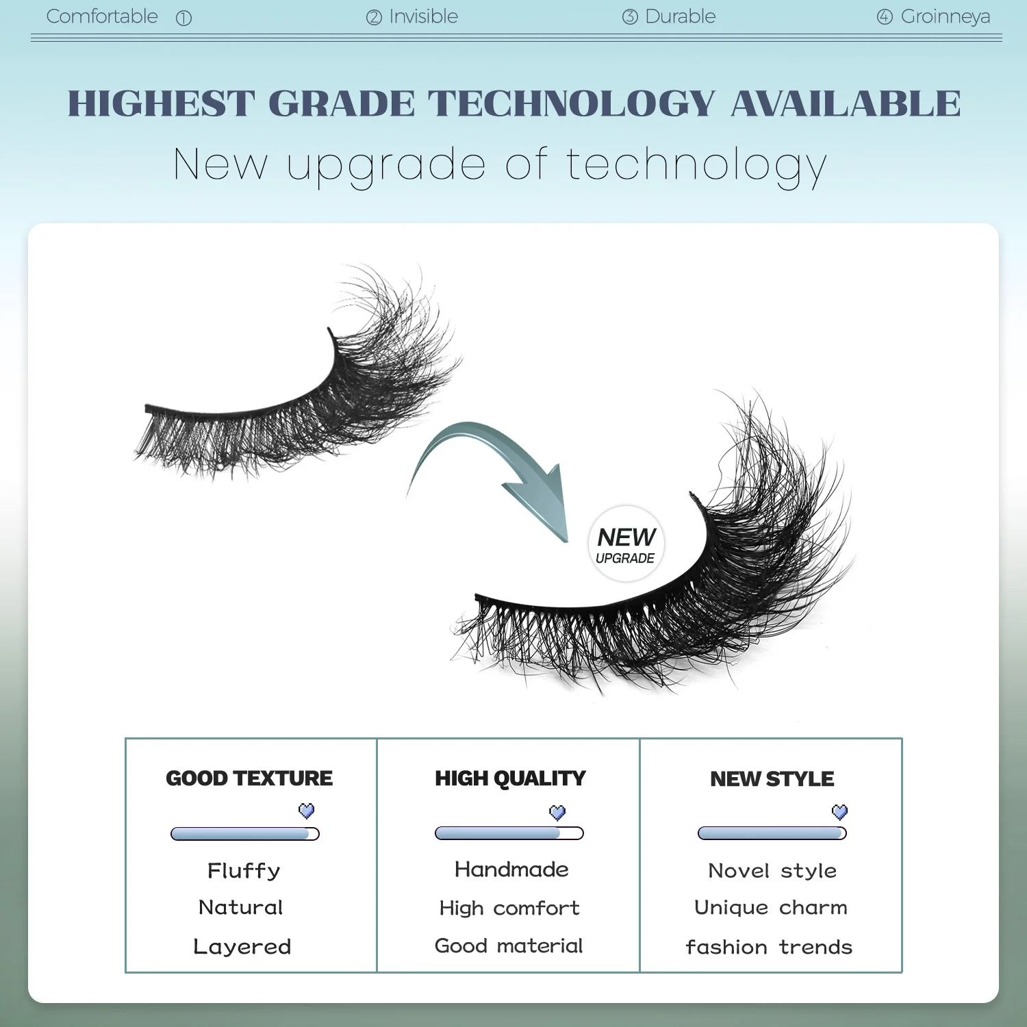 GROINNEYA Fake Lashes Fluffy Cat Eye Lashes 8D Fluffy Volume False Eyelashes D Curl Dramatic Thick Full Strip Faux Mink Lashes 6