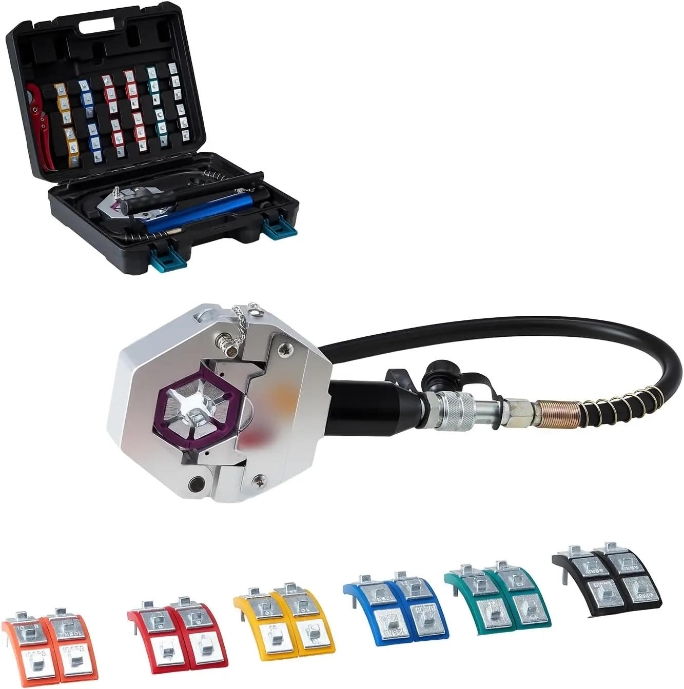 Hydraulic Hose Crimper, Hydra-Krimp AC Hose Crimper Kit with 7 Dies Snap-On & Carrying Case, Hydraulic A/C Hoses Crimping Tool f