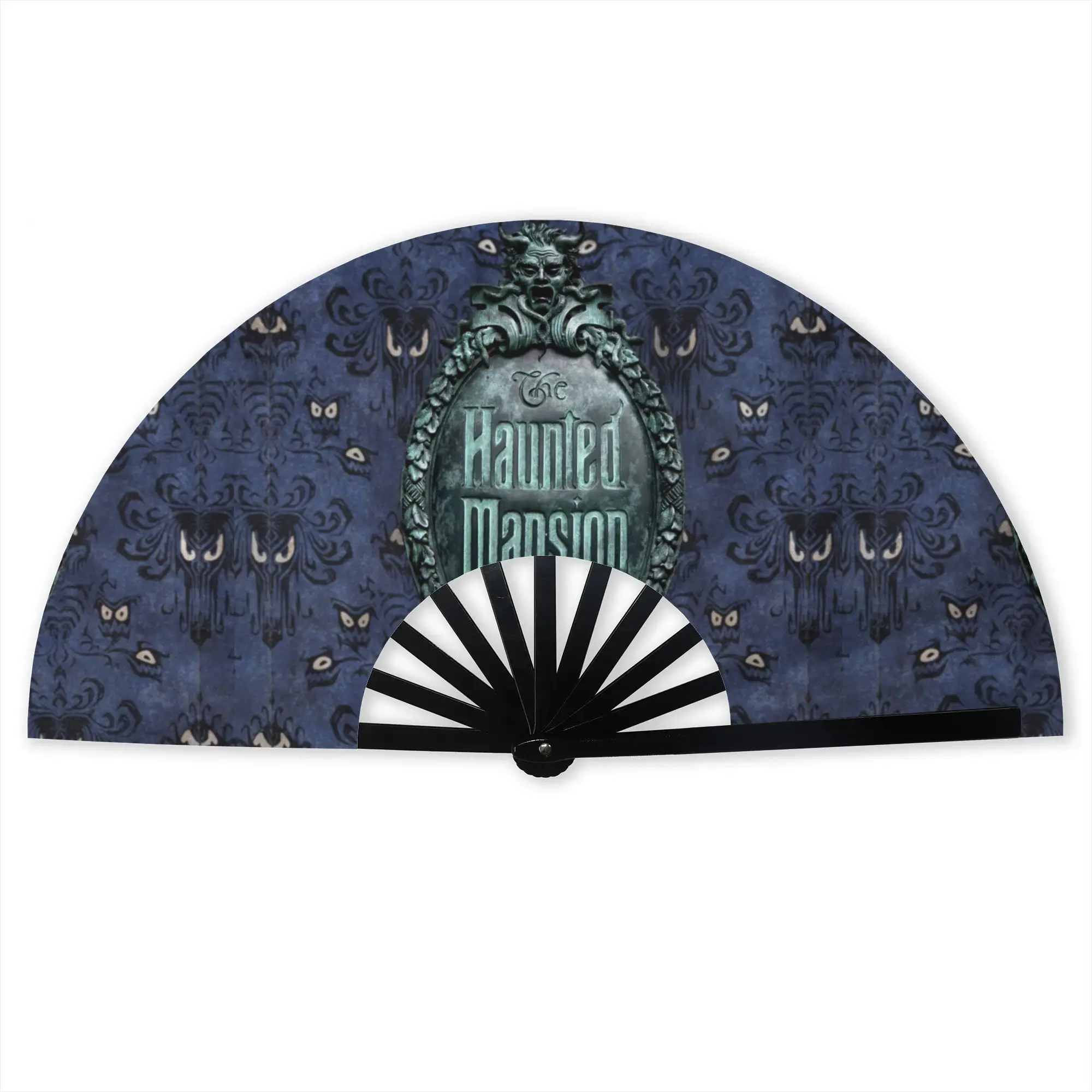 Haunted Mansion Logo Folding Hand Fan Halloween Grimace Ghosts Polyester Fabric Fan Novelty Summer Accessory Decorative Fans
