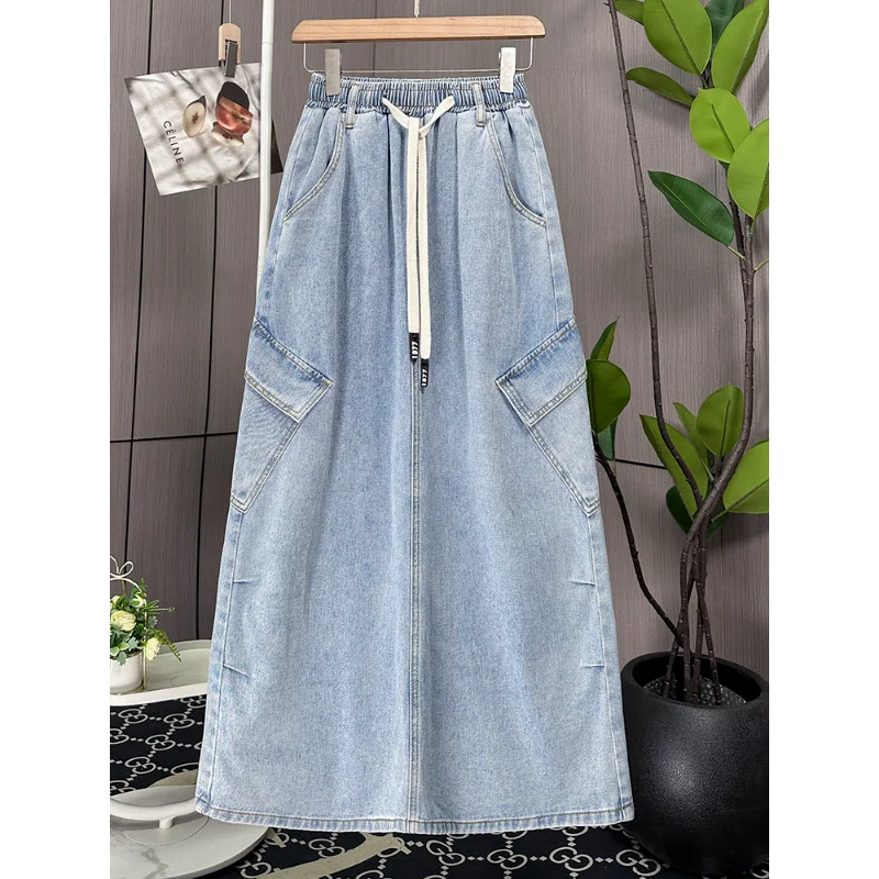 

Spring and Autumn Long Skirt Women's A-line Half Length Skirt Medium Length Thin Style Summer High Waisted Denim Unique Skirt