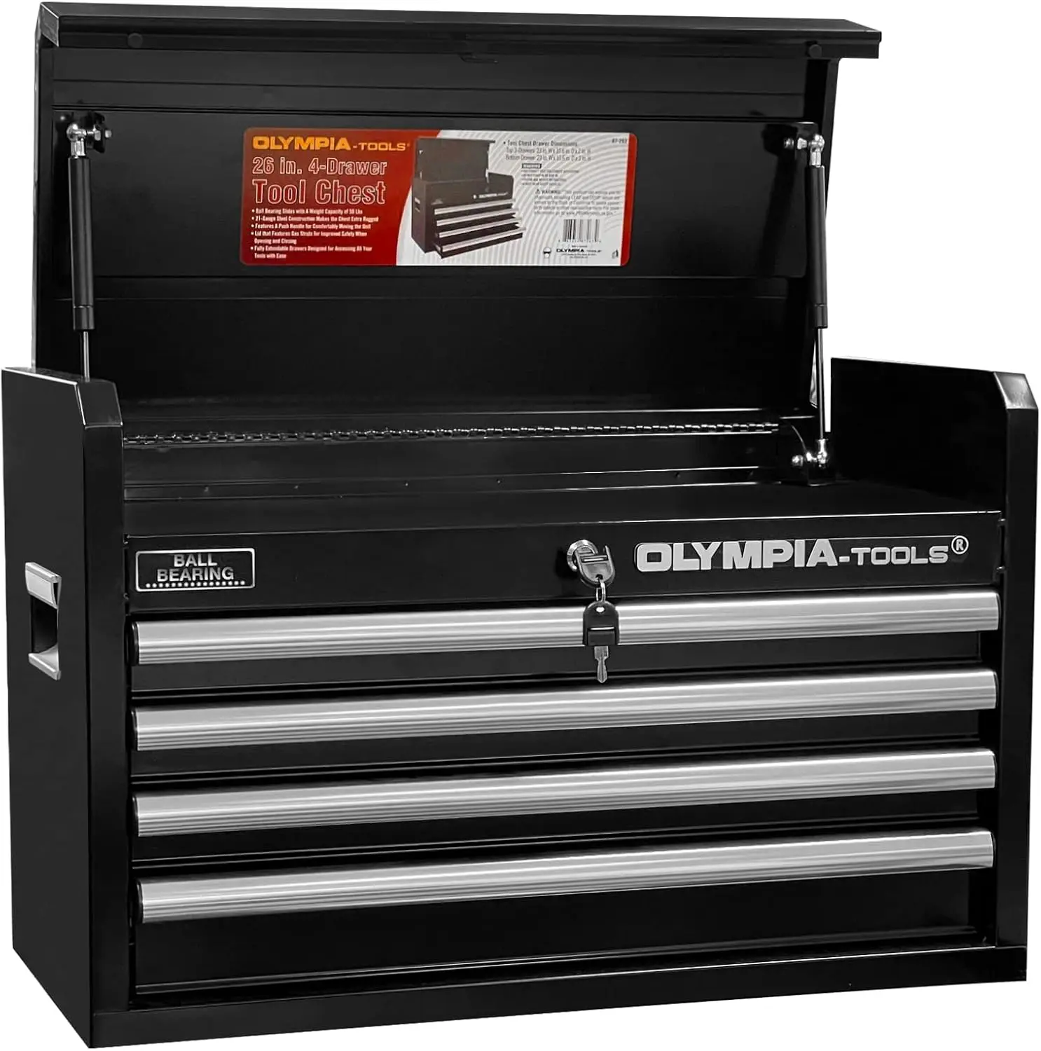 

26-Inch 4-Drawer Portable Tool Chest, Metal Storage Organizer Box, Black - Work Toolbox for Home