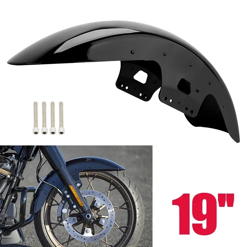 

Motorcycle 19" Wrap Front Fender Mudguard Cover Gloss Black Accessories For Harley Touring Road King Electra Street Glide 14-up