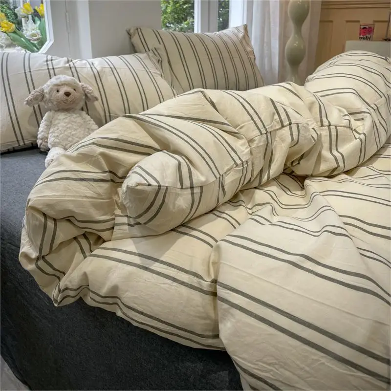 4pcs Polyester Washed Cotton Skin-Friendly Bedding Duvet Cover 150x200 180x220 200x240 Spring and Autumn