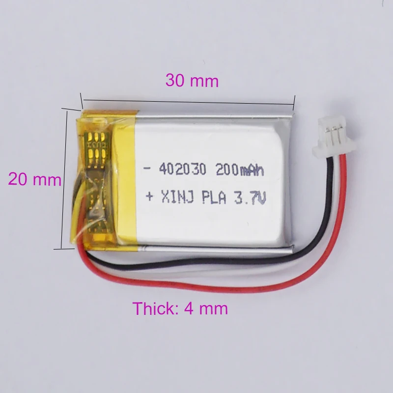 3.7V 200mAh 1.11Wh Polymer Lipo Lithium Battery JST-PH 3pin 1.0mm Connector 402030 For GPS Baby Camera MP4 Car Navigation E-book