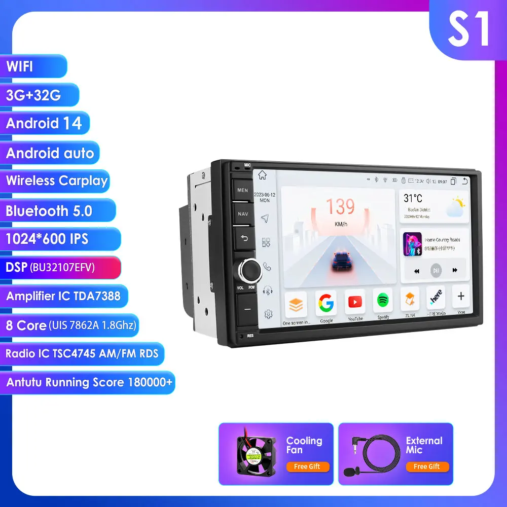 8G + 128G 7Inch Autoradio Carplay 2 Din Android Auto Autoradio Gps Voor Universele Stereo Multimedia Speler Navigatie Head Unit Rds