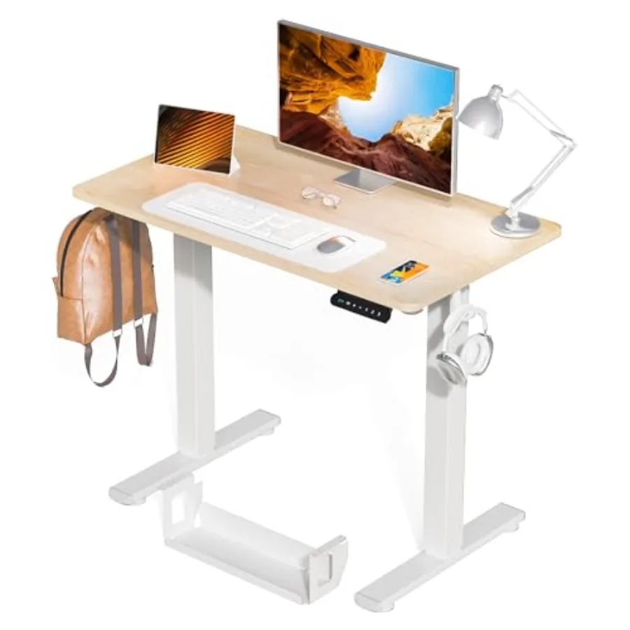 Standing Desk for Home Office, Steel Frame with White Laminate Surface, Smooth Electric Height Adjustment from 28 to 47 Inches