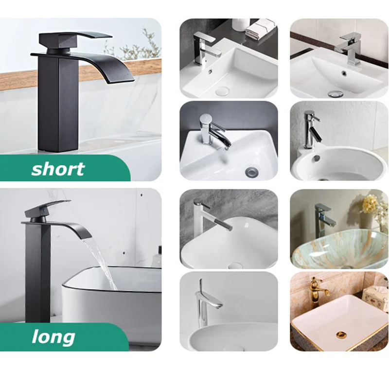 Waterfall Wash Basin Stainless Steel Hot and Cold Dual Faucet High and Low Black Toilet Wash Basin Bathroom Home
