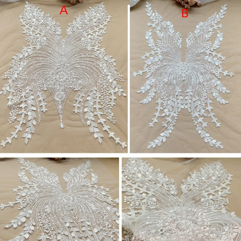 

1 шт., белый цвет, 3D бисер, блестки, вышивка, кружевной цветок, свадебное платье невесты, ручная работа, сделай сам, аппликация, нашивки для одежды