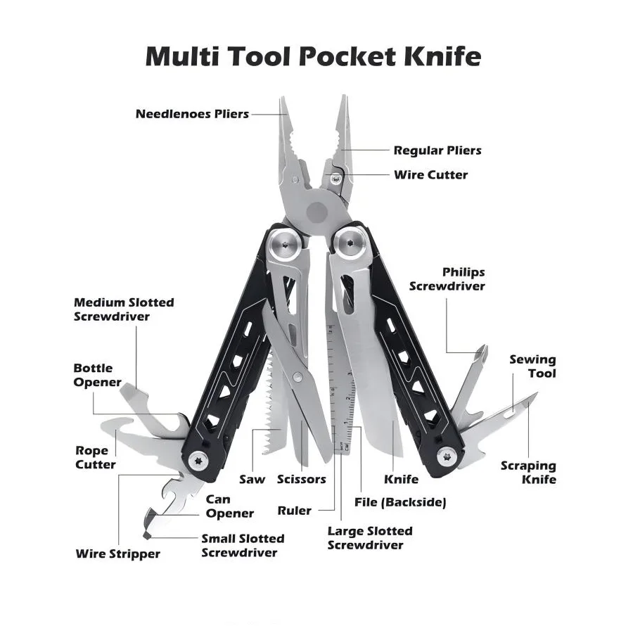 Pocket Multitool Pliers,Professional Multitool with Safety Lock,Stainless Steel Essential Survival Pocket Knife for Camping