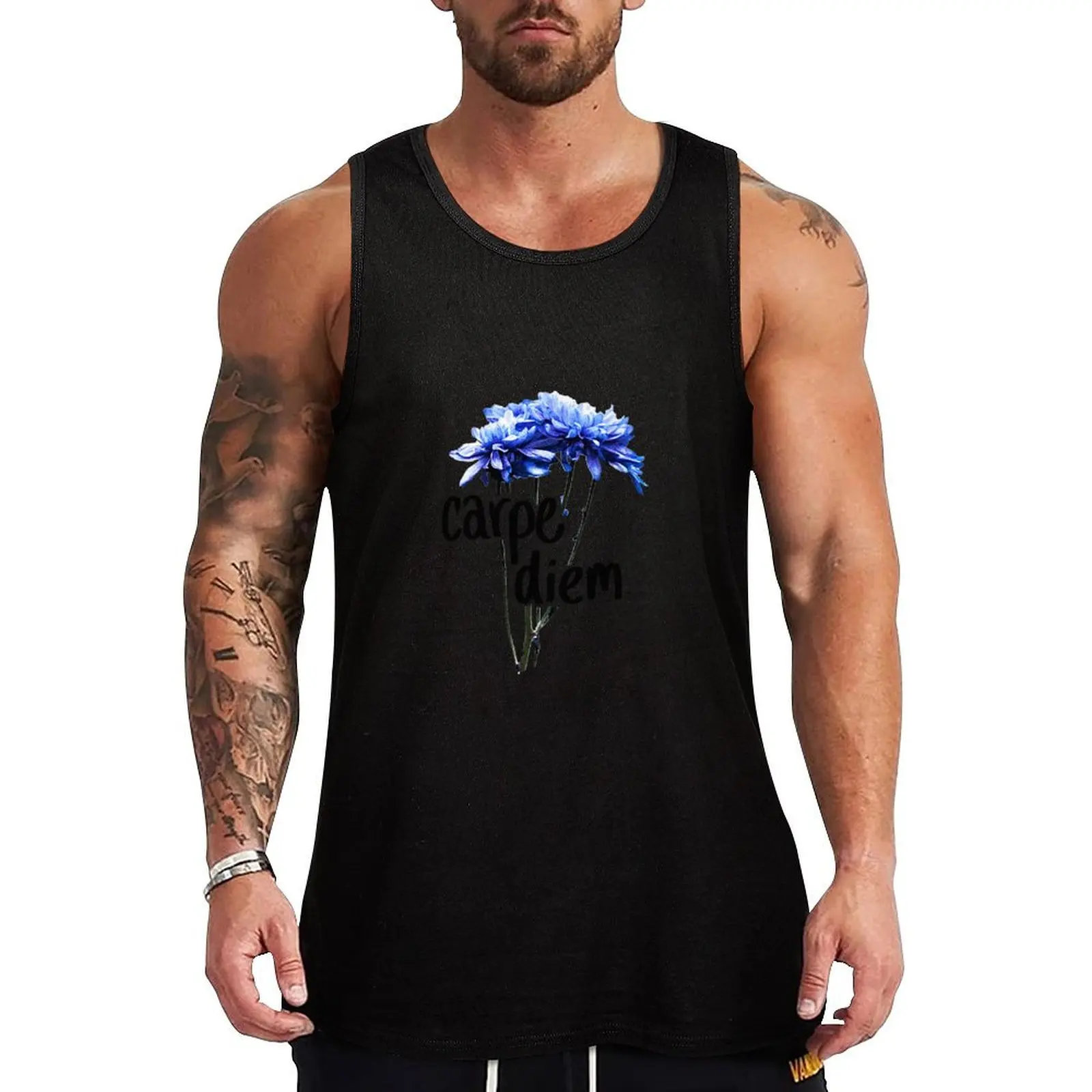 Carpe Diem Blue Flowers Tank Top Bodybuilding shirt gym for men summer clothes for men