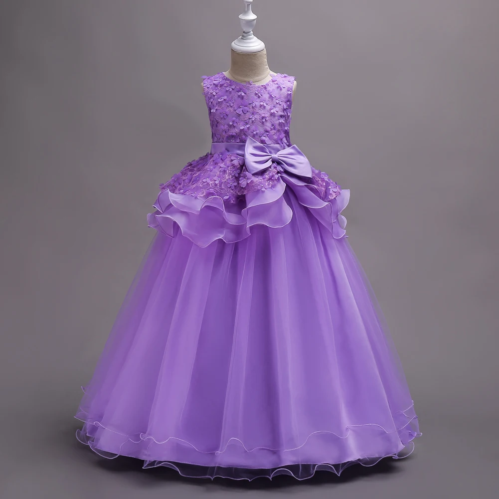 

Children School Performance Wedding Gown Princess 4 Colors 120cm-170cm Baby Girl Flower Floor-length Dress