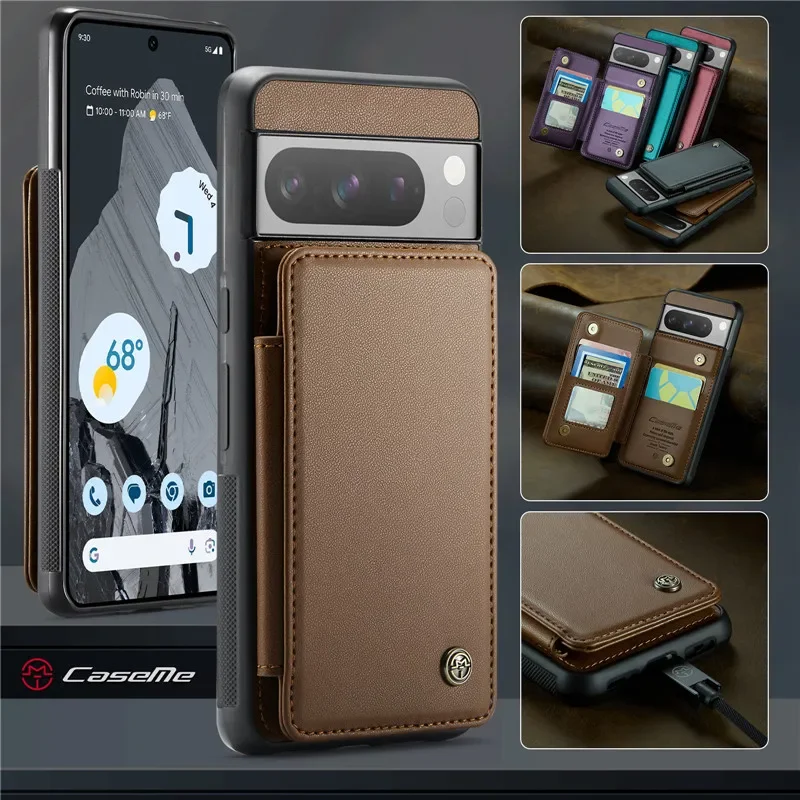 Caseme Luxury Magnetic Wallet PU Leather Case For Google Pixel 9 9Pro Card Solt Holder Pocket Cover For Pixel 8 Pro