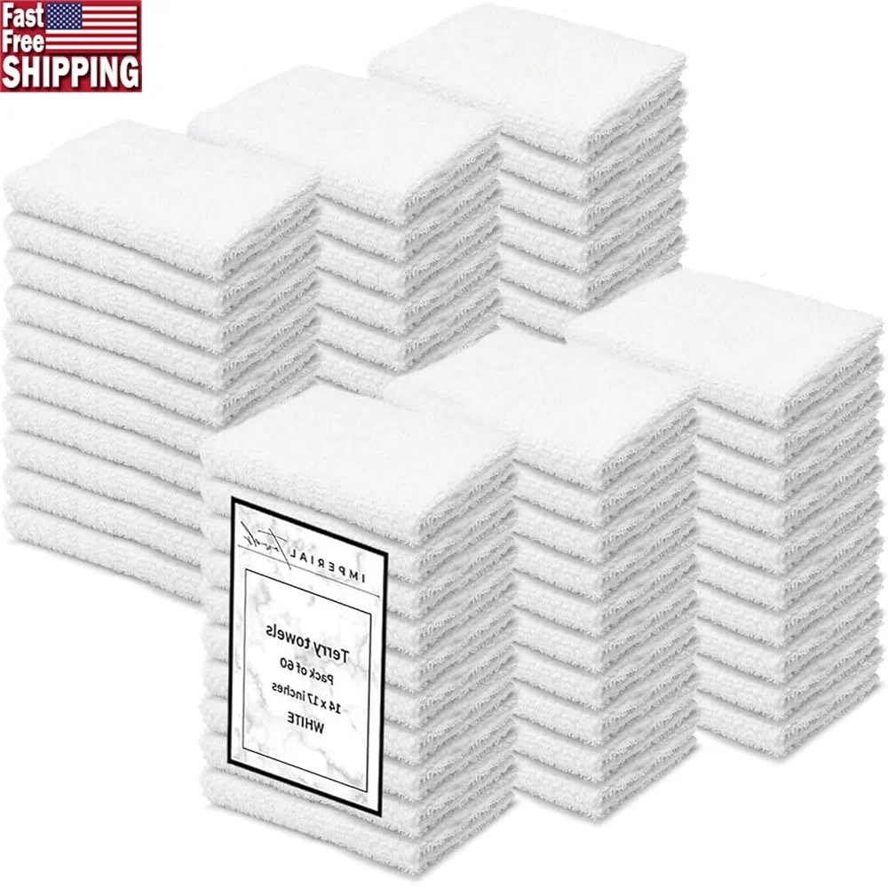

60 Pack Cotton Cleaning Towels Absorbent Terry Bar Mop Rags Durable Multipurpose Cloths Restaurants Bars