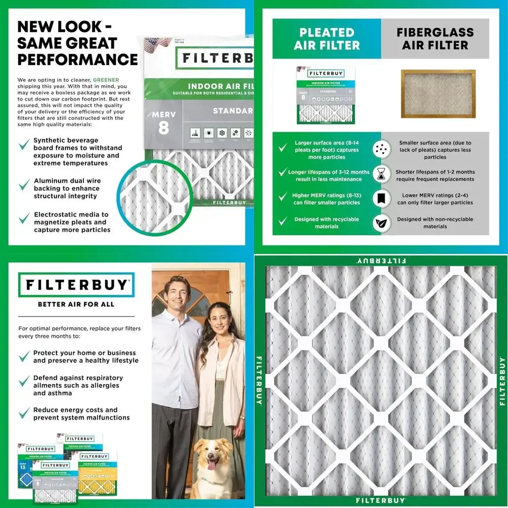 

6-Pack MERV 8 Pleated Air Filters for HVAC Systems - 13.5 x 13.5 x 1.75 Inches, Dust and Allergy Relief