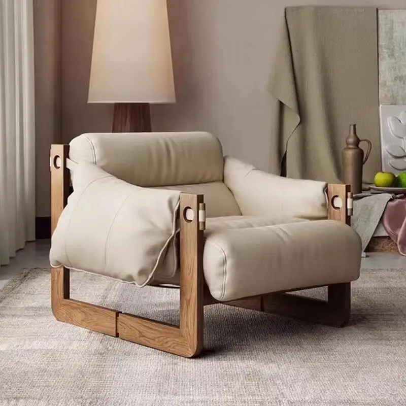 

Lounge chair medieval style oil wax leather single sofa chair home reclining