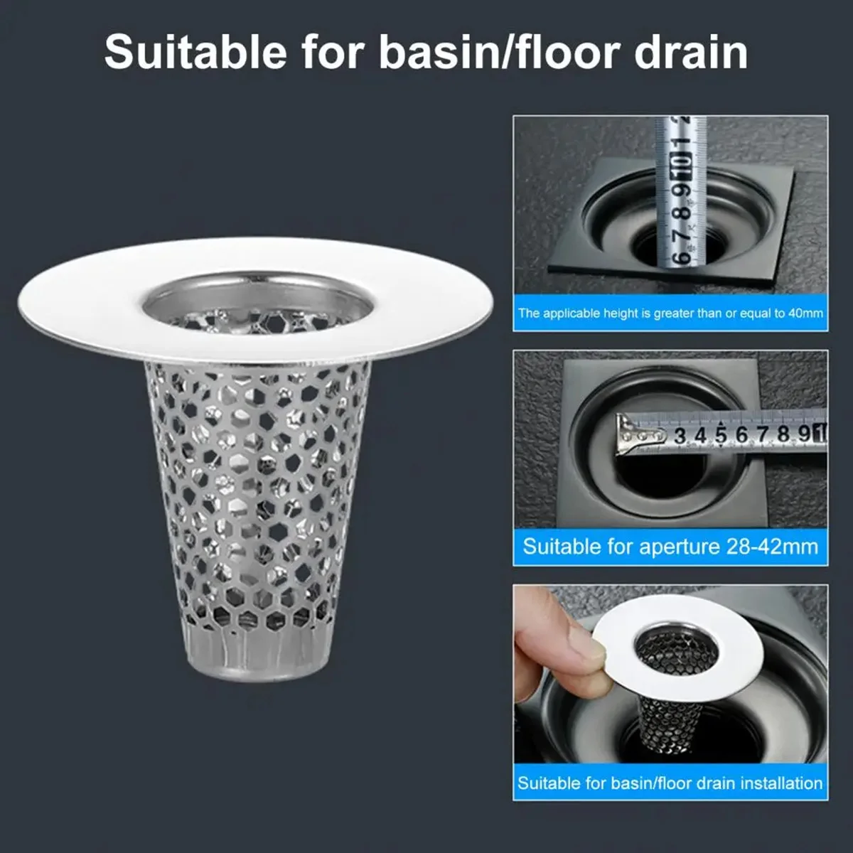 Bathroom Sink Drain Strainers Small Conical Premium Stainless Steel Porous Hair Catcher, Drainer Filter