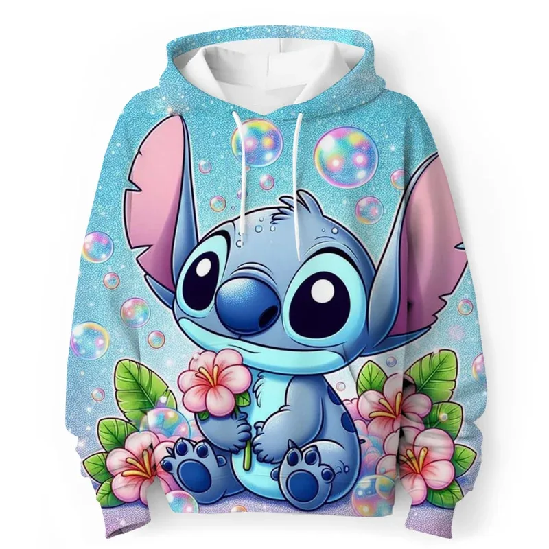 

2024 New Disney Stitch Anime Fashion Men's Spring and Autumn Season 3D Printed Children's Hoodies Women's Street Style Hoodies