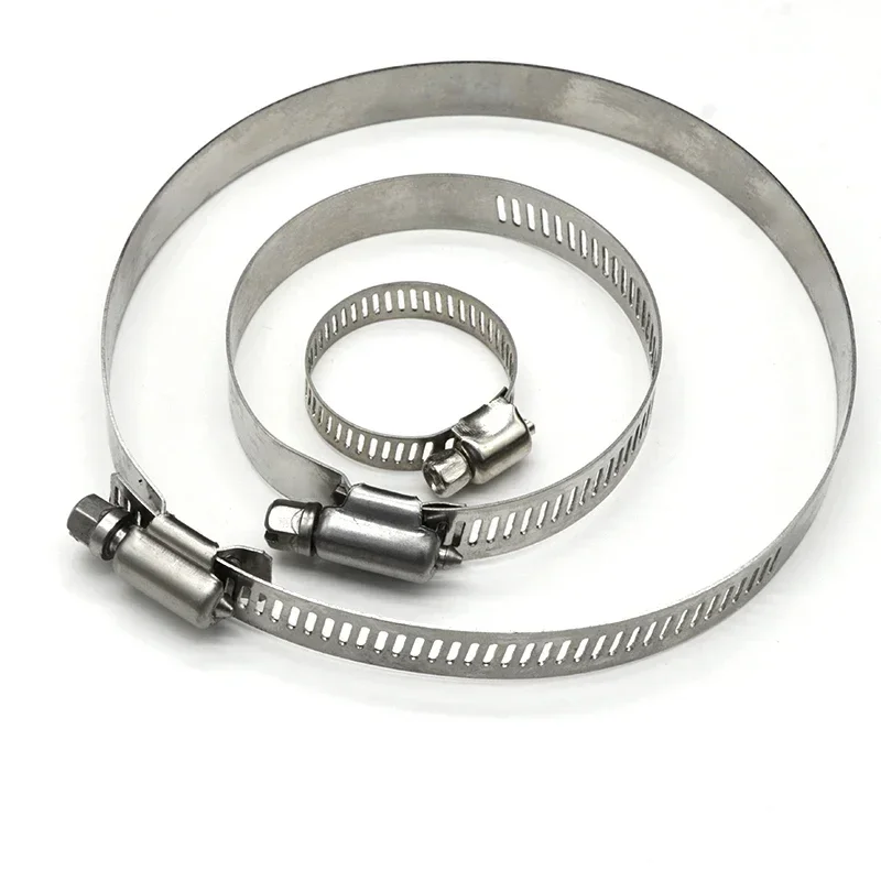 5Pcs 8mm ~ 120mm Stainless Steel Drive Hose Clamps Adjustable Tri Gear Worm Fuel Tube Water Pipe  Fixed Clip Spring Cramps