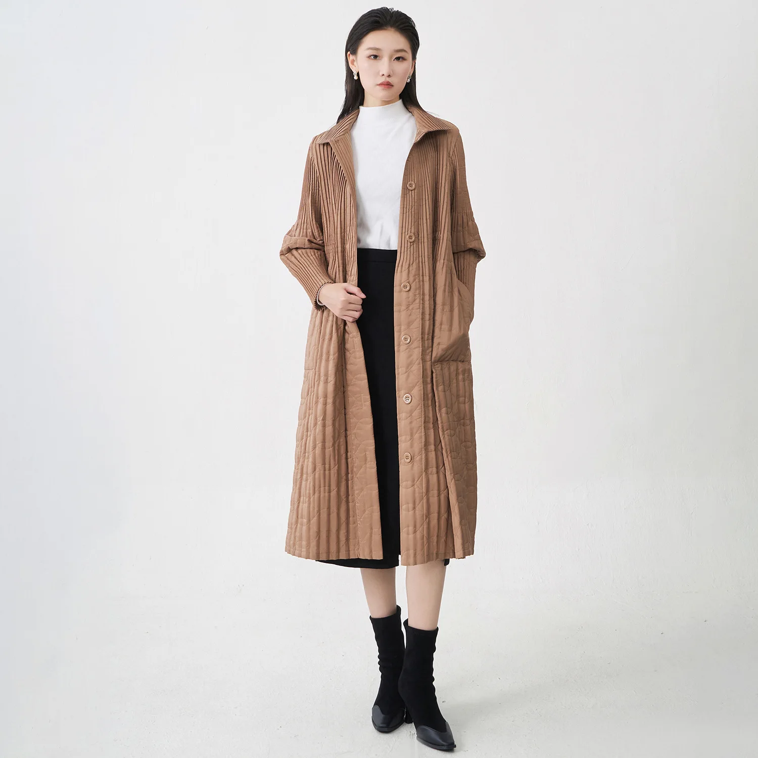 

Miyake Fold 2025 г., новая хлопковая куртка осень/зима для женщин, средней длины, теплая, свободная, модная, универсальная, хлопковая куртка