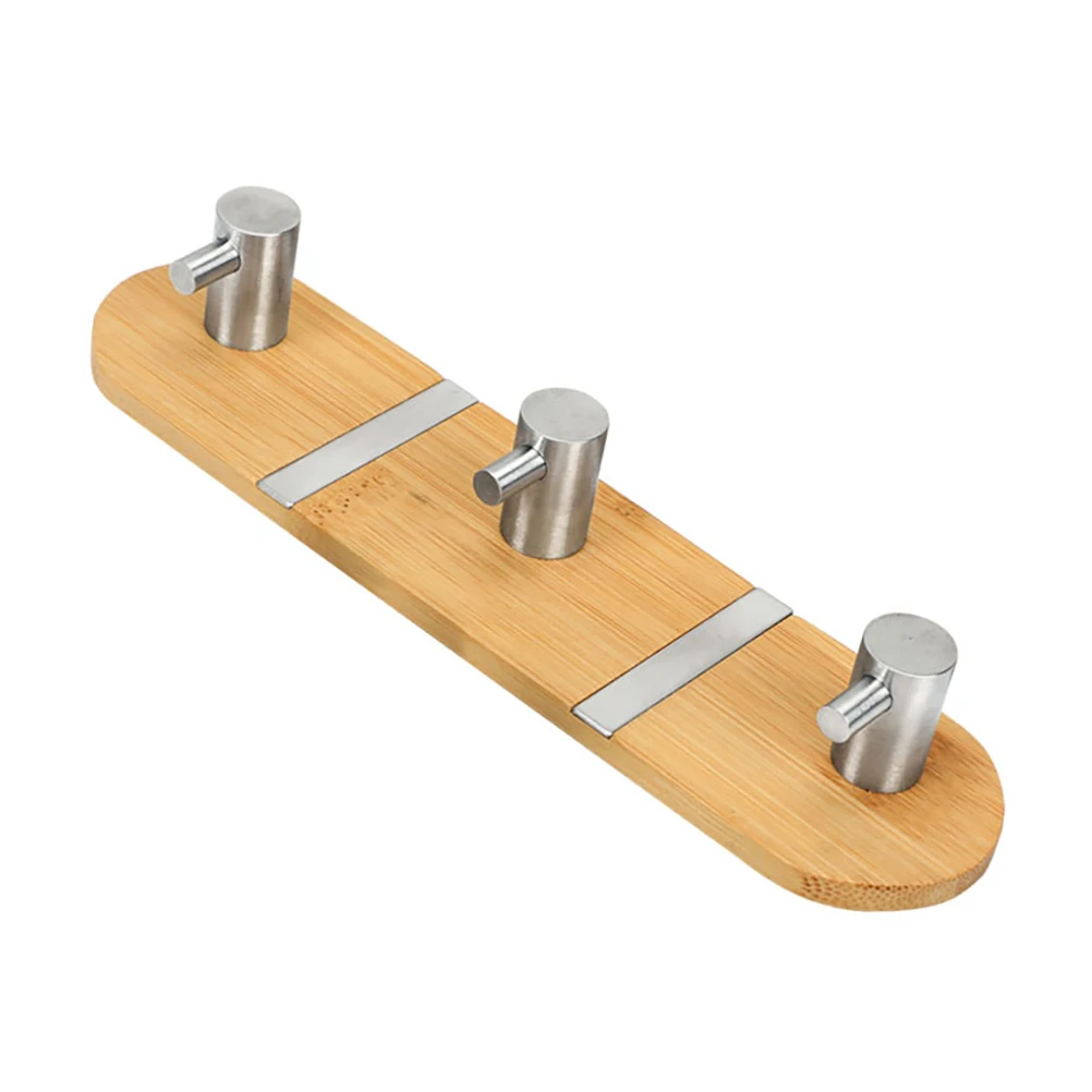 

Bamboo Wall Hooks Stainless Steel Coat Hanger Punch Free Wooden Rack Room Space Saver Door Mount Storage Solution
