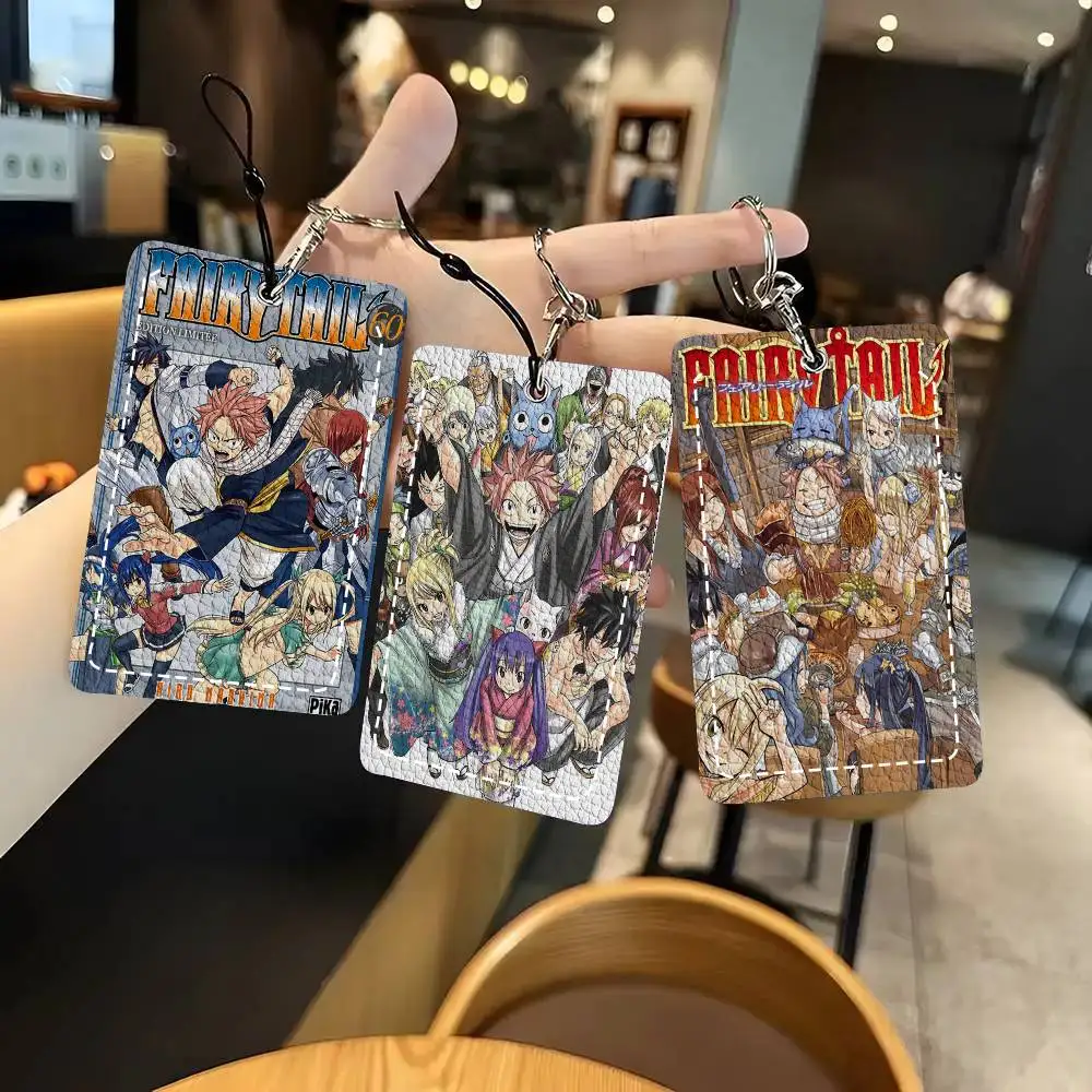 Fairy Tail Anime Card Wallet With Keychain PU Leather Printed Pattern Card Holder