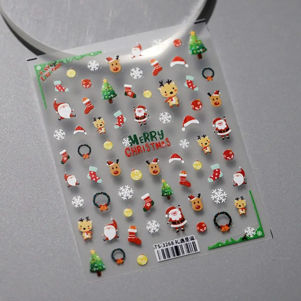 

Cute Snowman Christmas Nail Stickers Snowflake Santa Nail Art Stickers Deer Three-dimensional Manicure Decals Manicurist